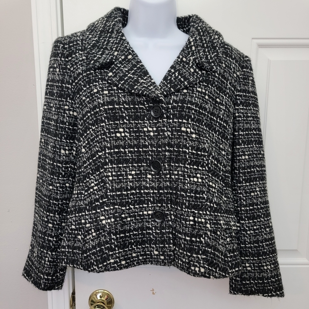 Lafayette 148 Black Plaid Tweed Blazer Jacket 3 Button Lined Career Size 12 P